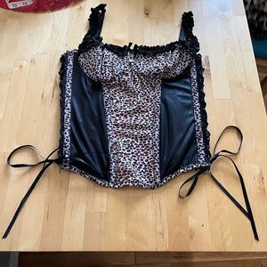 Penthouse Black and Red Leopard Print Corset Top